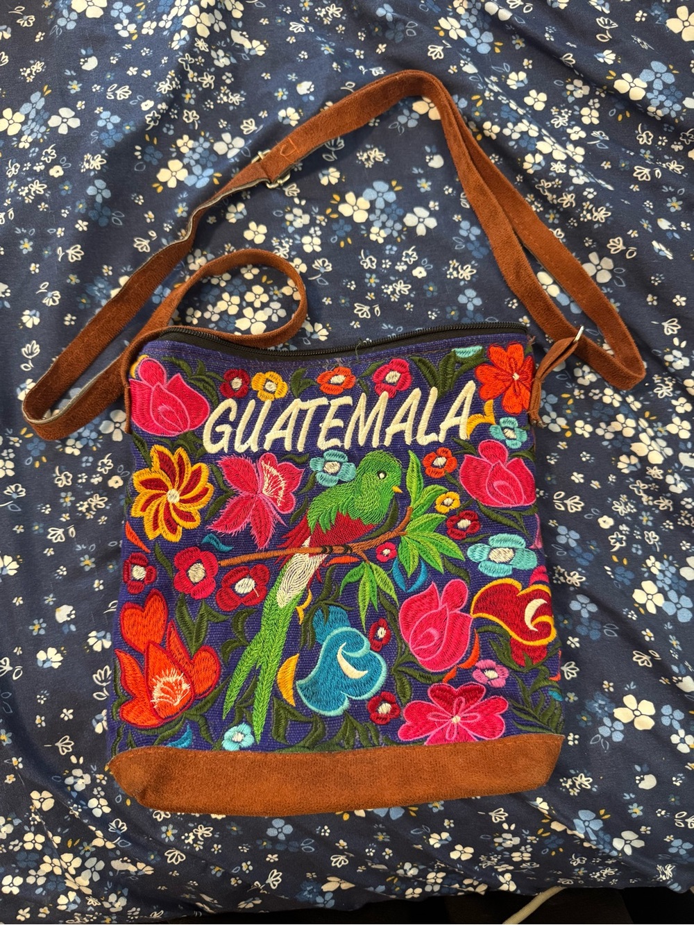 Guatemala Embroidered Crossbody Bag - Colorful Floral Parrot Design